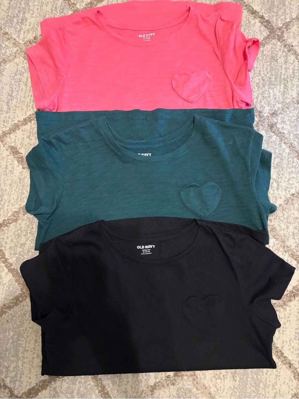 Old Navy Girls Short Sleeve Heart Pocket Tees - Pink, Teal, Black Size 14/16